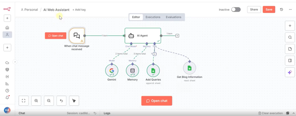 n8n AI Automation Workflow - Web Assistant with Gemini Integration